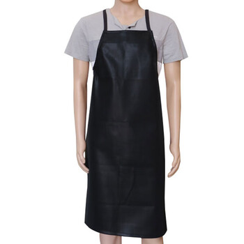 者也 4条厨房加厚PU皮革围裙防水防油围裙成人厨房饭店围腰长加厚耐磨PU围裙男女 黑色