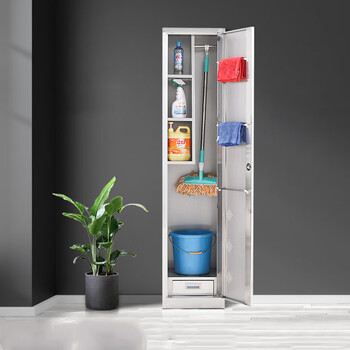 庄太太【0.7厚201不锈钢双门】不锈钢单双门保洁工具收纳柜卫生柜