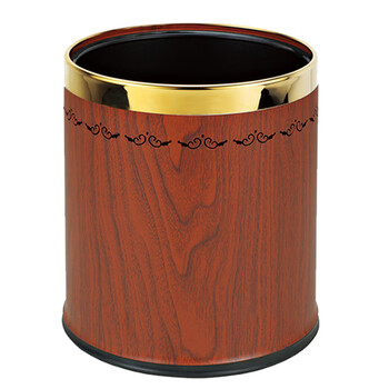 南 GPX-45F 南方圆形双层镂空花房间桶 紫荆花镜金圈红桃木色 商用酒店宾馆客房不锈钢垃圾桶 果皮桶 房间桶