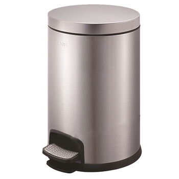 南 SJ12-Y01 南方圆形脚踏桶 砂银钢 防指纹房间桶 商用酒店宾馆客房不锈钢垃圾桶 果皮桶 内桶容量12升