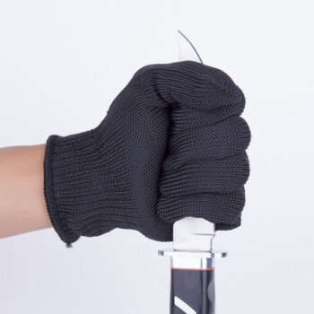 安美尚（ams）5A级三根钢丝手套 加厚钢丝防割手套 黑色 定做 1双