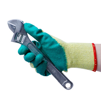 者也 浸胶发泡手套防滑耐磨工地劳保手套 高强耐磨浸胶黄绿/12双