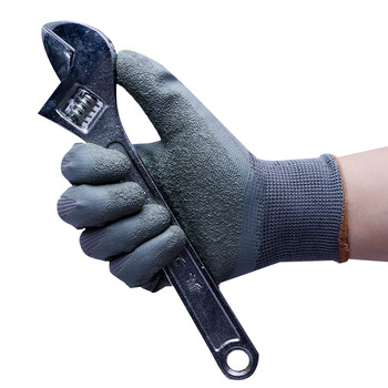 者也（ZYE）劳保手套透气耐磨防滑尼龙皱纹浸胶乳胶防护工作工地搬运 皱纹防滑灰纱灰【12双】