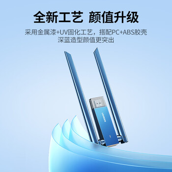 绿联USB无线网卡免驱动AC1300外置双天线 台式机WiFi接收器5G双频 电脑笔记本通用外置网卡 WiFi发射器