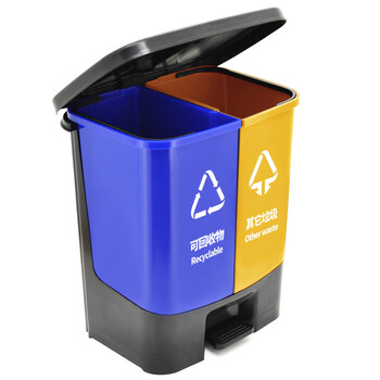 兰诗（LAUTEE）YJ-B047 脚踏分类双格垃圾桶 30L蓝黄