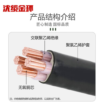 沈缆金环 ZR-YJV-0.6/1KV-4*4mm² 国标铜芯阻燃电力电缆 1米