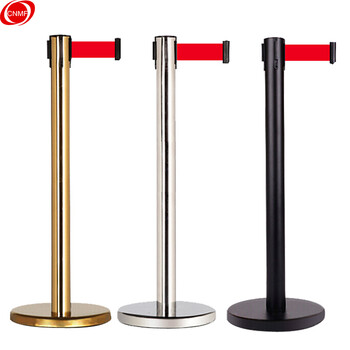 谋福CNMF193隔离护栏 隔离带栏杆 加厚警戒线 伸缩带排队银行警戒带安全隔离护柱【3米钛金色(加厚底座)】