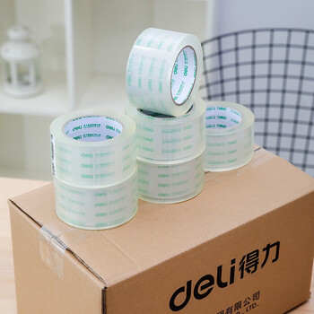 得力（deli）仓库打包胶带 透明封箱胶带 60mmX100y 91.4m/卷 6卷/筒【30325】