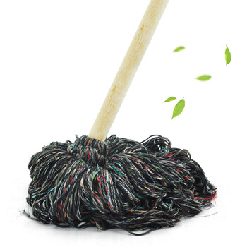 益美得 木柄圆头墩布拖把商用老式棉线棉布拖把木头钢丝扎拧棉拖把 混色棉线款