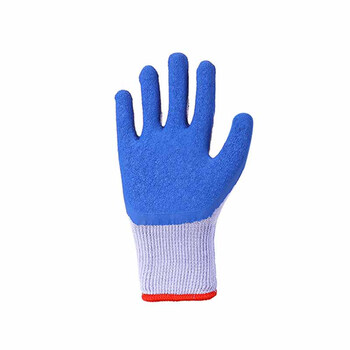 劳保佳 皱纹浸胶涂层手套 劳保手套 耐磨 防滑 挂胶手套  21支纱平挂灰沙蓝 12双装