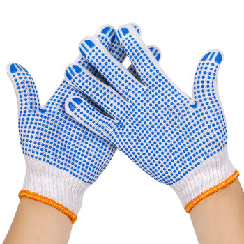 坚冠 劳保点胶手套加厚耐磨 通用白线手套防护手套 高密度工地工作手套 劳防用品定制 12双装