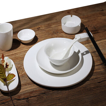 云筑 餐具九件套 酒店餐具陶瓷餐具包厢纯白陶瓷盘酒店摆台餐具碗套装盘子 企业定制 20套起发 不零售