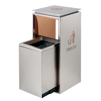 兰诗 酒店不锈钢垃圾桶商场果皮箱物业防指纹推拉垃圾筒DB6035 玫瑰金小号禁烟