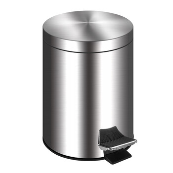 庄太太【5L20.5*28.6cm（410不锈钢】不锈钢砂光拉丝圆形脚踏式垃圾桶