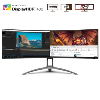 AOC 49英寸 32:9 超宽曲面大屏 DQHD显示器120Hz HDR400全色域全接口 多路监控电脑屏 AG493UCX