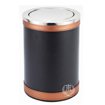 南 GPX-45P 翻盖套皮房间桶 黑色皮纹 商用酒店宾馆客房翻盖垃圾桶 房间桶 果皮桶 内桶容量9升