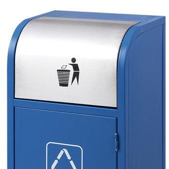 兰诗（LAUTEE）GPX126 商用分类不锈钢垃圾桶 酒店商场宾馆金属垃圾桶 摇盖-蓝色可回收物