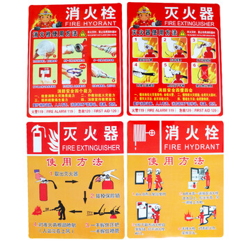 海斯迪克 HK-48 PVC标志牌 灭火器消火栓使用方法安全标识牌 A红色消火栓23.5×28.5cm
