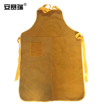 安赛瑞 牛皮电焊工作围裙 牛皮电焊围裙工作衣 电焊阻燃耐磨围裙 黄色三拼围裙 25627