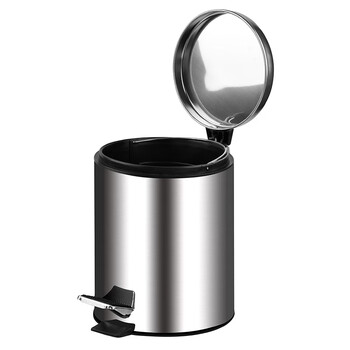 庄太太【5L20.5*28.6cm（410不锈钢】不锈钢砂光拉丝圆形脚踏式垃圾桶