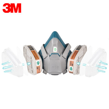 3M 6200升级版防毒面具硅胶喷漆口罩男女防尘防毒面罩 6502+6005气体防毒套装组合7件套 1套