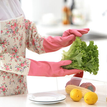 兰诗（LAUTEE）PA1056 长款带绒胶手套 颜色随机