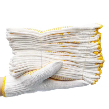 谋福CNMF  漂白棉纱点珠点胶手套防滑耐磨PVC点塑手套劳保手套司机开车防尘（漂白点珠手套）一打12付 80322