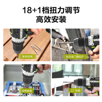 威克士（WORX）WU182锂电无刷电钻大扭矩充电手电钻电动螺丝刀多功能电动工具60Nm 双电版