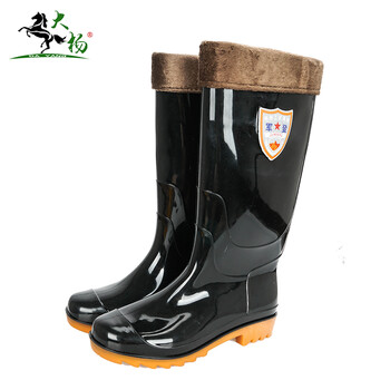 大杨008加绒水靴 42码 PVC防水耐酸碱耐油防化保暖雨鞋高筒防滑胶鞋反光水鞋 定制