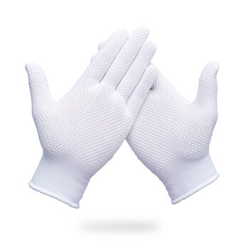 者也（ZYE）礼仪手套 加厚耐磨防滑尼龙点胶手套男女点塑手套 尼龙点塑防滑 白色12双