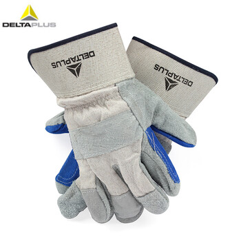 代尔塔（Deltaplus）204202 DS202RP 牛皮缝线手套 耐磨防穿刺帆布焊工作业 定做 10码 12双