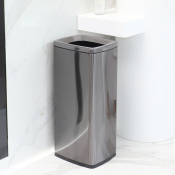 迪恩斯（DEANS）不锈钢垃圾桶公共厕所卫生间大号商用办公室厨房无盖直投方桶果皮桶洗手间擦手纸垃圾桶黑金30升