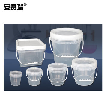 安赛瑞 透明广口塑料桶（圆形带手提）实验室带盖密封桶样品桶涂料桶留样收纳桶 2L 600595