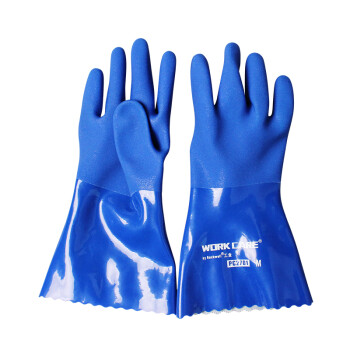 瑞珂韦尔（Rockwell）劳保手套PVC蓝色磨砂浸塑防水防油防滑手套PC2701 1副 L