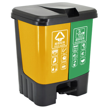 益美得 脚踏分类垃圾桶居家办公双桶大号干湿分离垃圾箱 双桶60L绿+黄