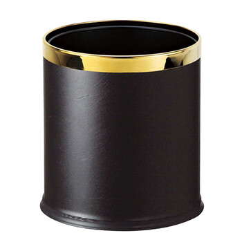 南 GPX-45 南方多层圆形套皮垃圾桶 金圈黑色皮纹 商用酒店宾馆客房垃圾桶 房间桶 果皮桶 内桶容量9.8升