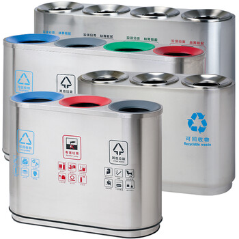 兰诗（LAUTEE）GPX179 大号不锈钢户外四分类垃圾桶 物业学校车站垃圾箱