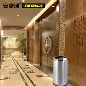 安赛瑞 不锈钢半开垃圾桶 38×73cm 酒店商场烟灰桶 港式圆形半开口立式垃圾箱果皮桶 24436