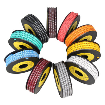 BOWERY彩色数字号码管网线标签套管凹口异形管电线标记管0-9数字标签线号管10色2.5平方 10卷/套  1套