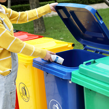 纽仕达/120L带轮可挂车垃圾桶可挂车商用户外环卫带盖大号方形翻盖大容量蓝色大垃圾桶【可免费印制LOGO】