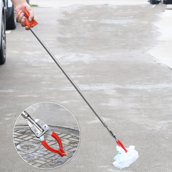 庄太太【灰色不锈钢60cm】环卫钳加长不锈钢垃圾夹拾取物器铝合金捡垃圾钳长柄垃圾夹子