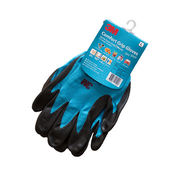 3M 舒适型防滑耐磨手套 丁腈掌浸高透气性抗油污耐磨通用型劳防手套 卡纸挂钩 蓝色 L 1付