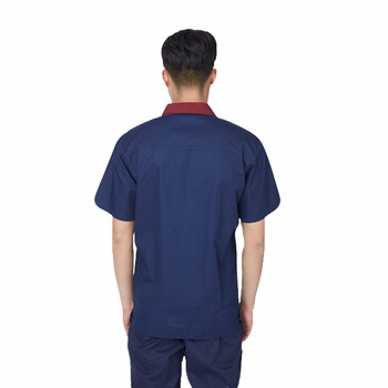 劳保佳 夏季工作服 短袖工作服 透气耐磨汽修喷漆防尘工装 藏蓝（套装）175/XL