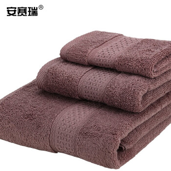 安赛瑞  毛巾礼盒套装 加厚清洁毛巾 毛巾浴巾方巾三件套 吸水毛巾 公司福利 含手提袋 咖啡 710870