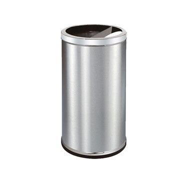 庄太太 【黑色翻盖25cm*62cm】不锈钢垃圾桶酒店大堂立式翻盖圆形座地果皮桶大号港式带内桶