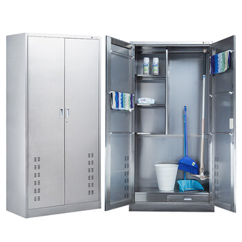 【0.7厚304不锈钢双门】不锈钢清洁柜单双门卫生柜钢制拖把扫帚柜保洁工具收纳柜铁皮带锁