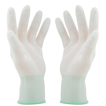 安美尚（ams）PU涂指手套 尼龙防护防滑耐磨透气无尘修车机械劳保手套 M码 20副装