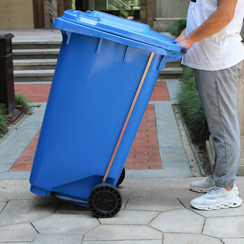 莫恩克 户外大号垃圾桶 分类垃圾桶 环卫垃圾桶  小区物业收纳桶 可定制LOGO 带轮挂车垃圾桶 蓝色120L脚踏款