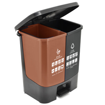 兰诗（LAUTEE）YJ-B044 脚踏分类双格垃圾桶 商用连体双桶垃圾桶 40L棕黑