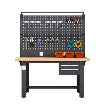 知旦灰色工作台ZD7254工具桌操作台吊二抽双挂板带棚板灯架1.5米榉木台面